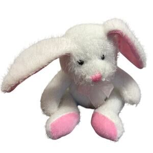 Prima Creations Bunny Rabbit 6" Sitting White Pink Bow Plush Stuffed Animal